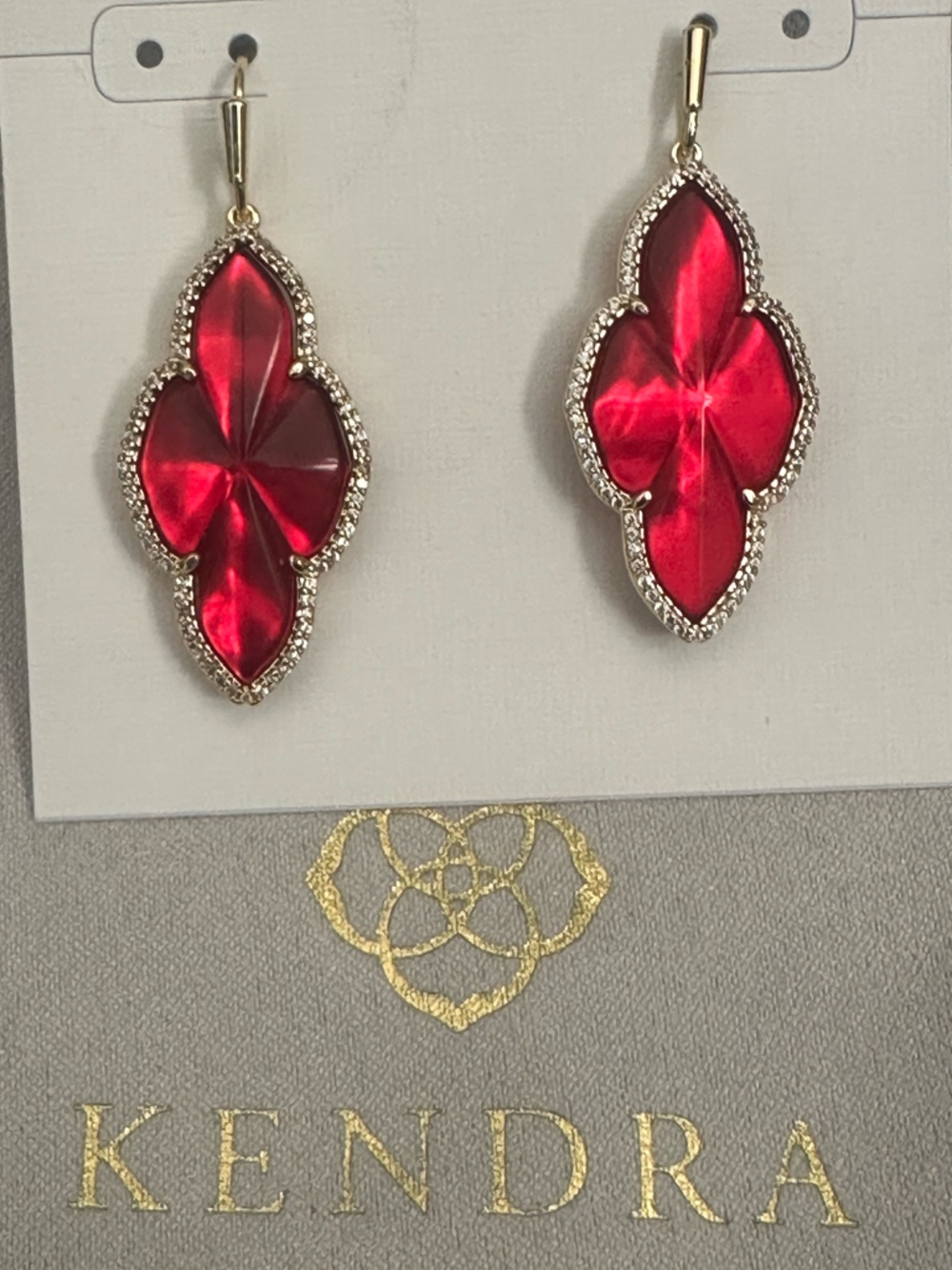 Kendra Scott Abbie Gold Pave Frame Drop Earrings in Cranberry Illusion